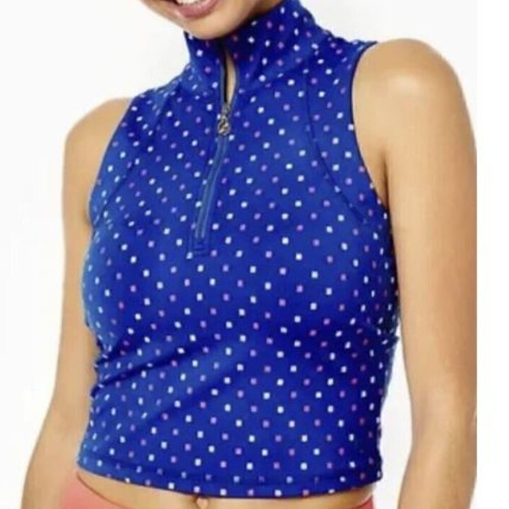 Lilly Pulitzer NWT LUXLETIC Callie Half-Zip Top Borealis Blue Lilly Squared SZ L
